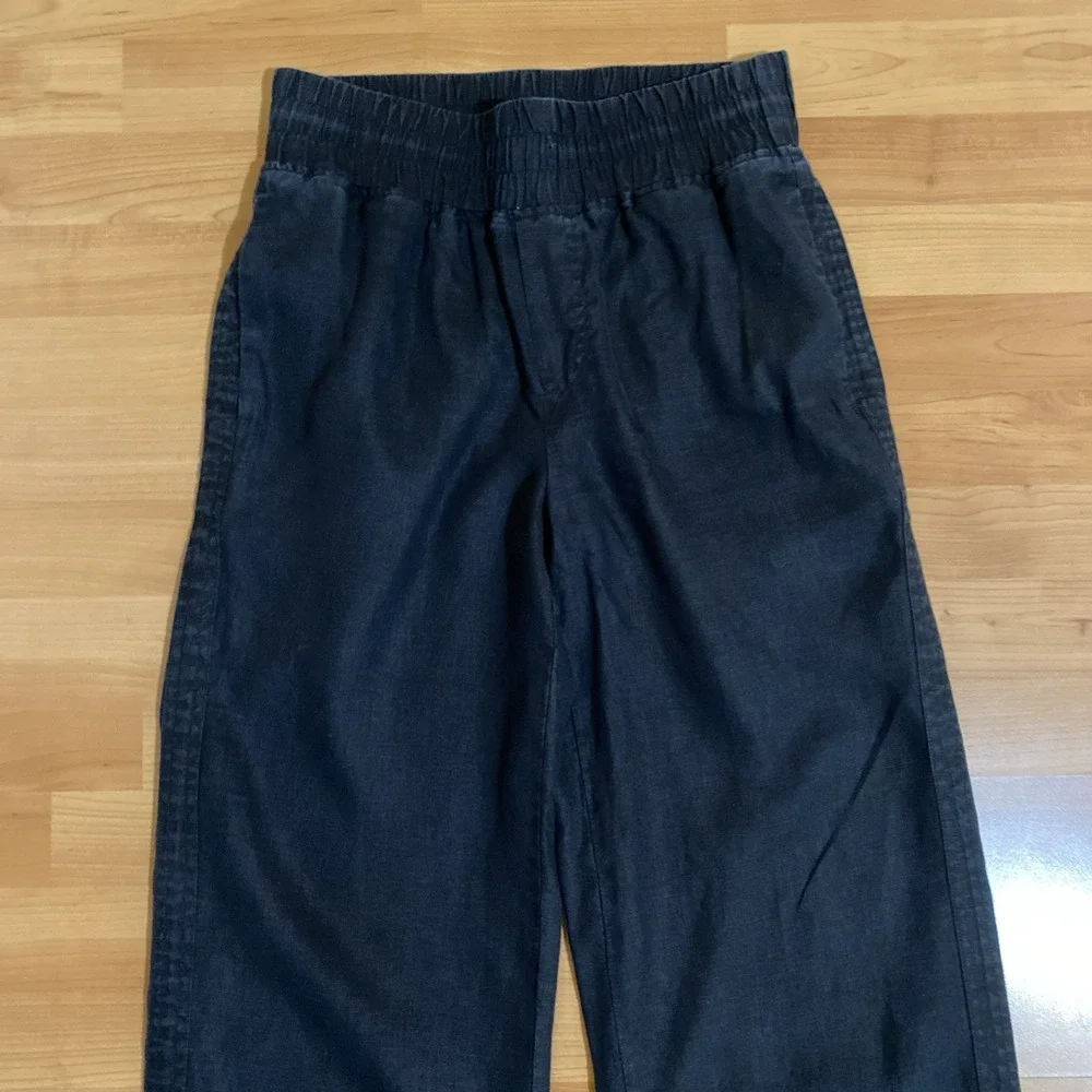 Quince Womens Black Linen Pull On Wide‎ Leg Crop Pant Travel Minimalist- Size S
